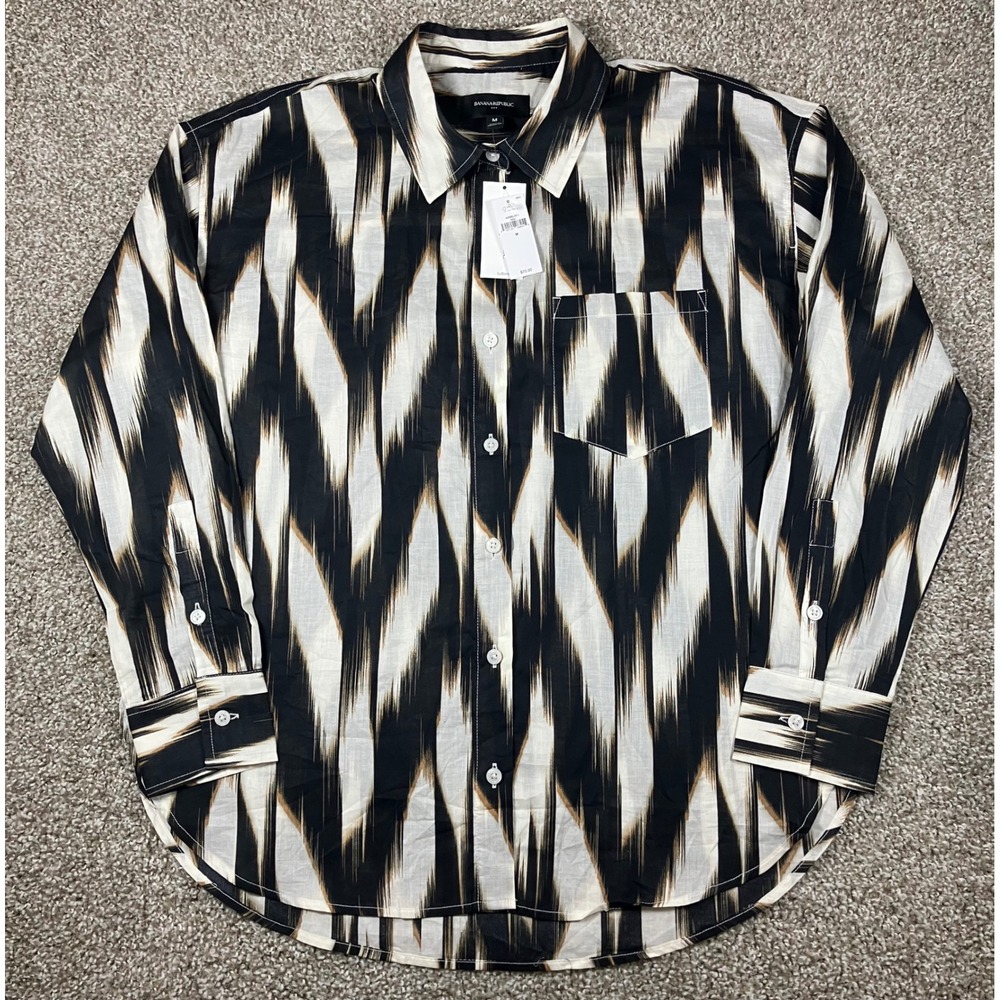 Banana Republic Womens LS Voile Pocket Shirt Black Ikat Abstract Size Medium